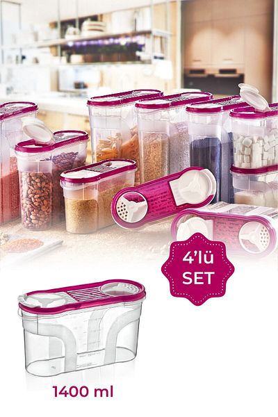 Vienev 4-Piece Erzak Container Set 1400 Ml Eflatun