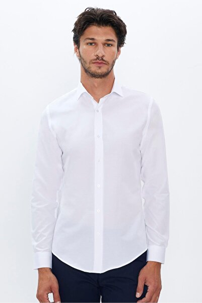 Tudors Slim Fit Uzun Kollu Pamuklu Kolay Ütü Beyaz Erkek Gömlek