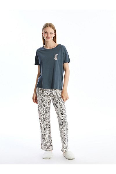 LC Waikiki Crew Neck Printed Short Sleeve Women's Pajamas Top