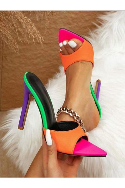 trendyes BİCANA MODEL - MULTICOLOR HEELED SLIPPERS