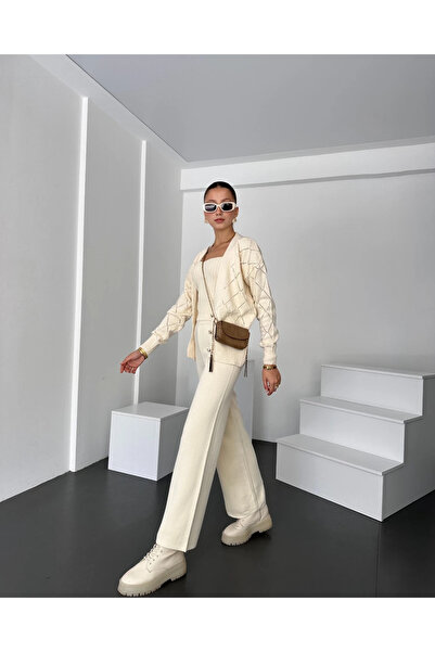 DENİKK Μοντέλο A2012 - Γυναικείο πλεκτό σετ 3 τεμαχίων με κεντημένες χάντρες με διαμάντια