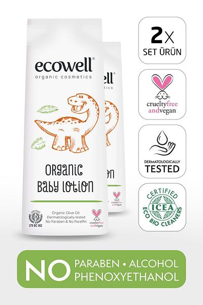 Ecowell Baby Face & Body Lotion Set, Organic & Vegan Certified, Moisturizing Cream, Paraben-Free 2x300ml