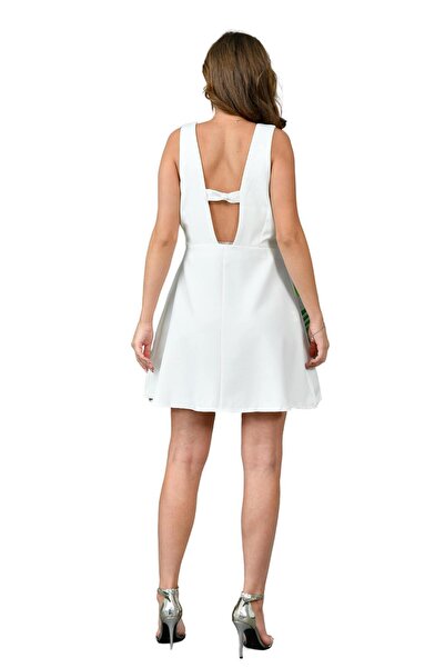 WOMAN VISION Askılı Düğme Detaylı V Yaka Mini Kadın Abiye Mezuniyet Elbisesi 006