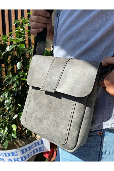 Rse Leather Goods Unisex Gray Genuine Leather Shoulder Bag - Messenger Bag