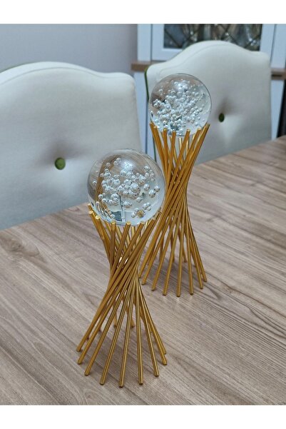 BEJ DEKOR Gold Kabarcık Küre 2'li Metal Biblo Obje Ev Aksesuar Masa Konsol Or...