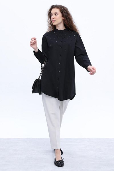 ALLDAY 24Ds51255Al0 - Women's Poplin Tunic Shirt with Stone Detail