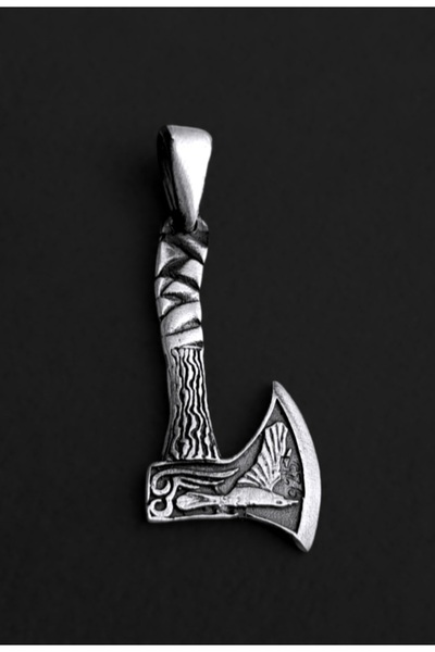 Gümüş Sanatı 925 Ayar Gümüş Savaş Baltası Erkek Kolye Ucu