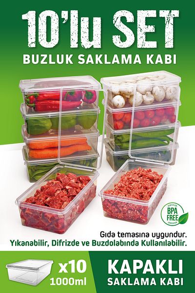 OFFBOX 10 Pieces of Self-Covered Storage Container Suitable for Deep Freezer - Organizer