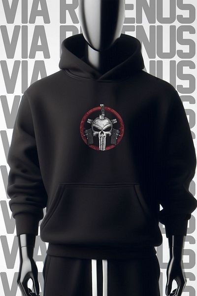 Vordevia Φούτερ με μαύρη κουκούλα με στάμπα Punisher Skull - 3 νήματα φαρδιά εφαρμογή
