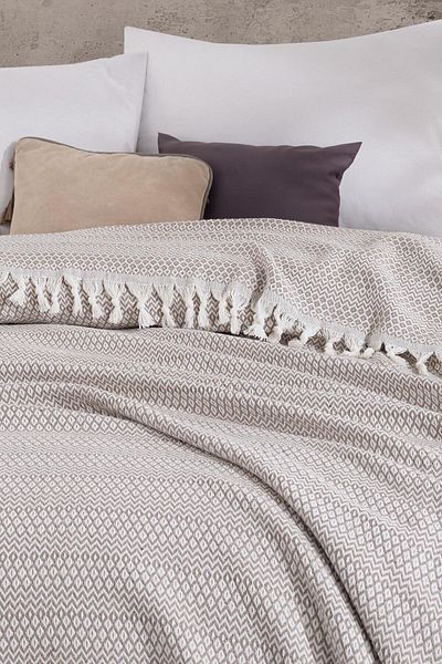 MCN Tekstil Brown Double Bedspread 200x230 cm Cotton Tasseled Pique