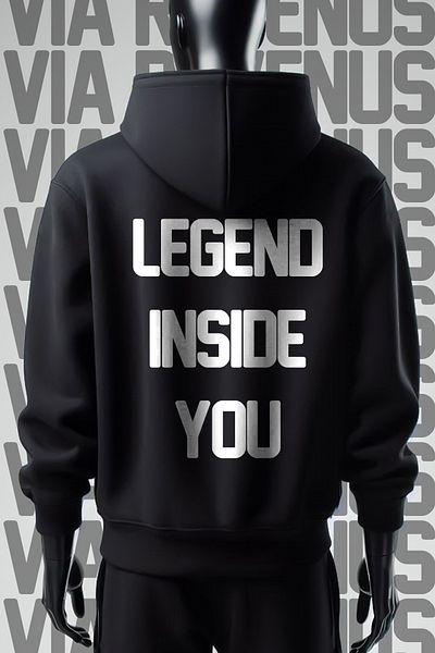 Vordevia Legend Inside You - Hanorac negru cu glugă, cu 3 fire, cu imprimeu în față și în spate