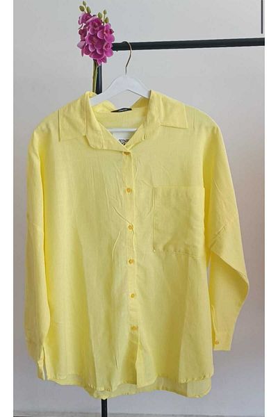 HC Boutique Cămașă oversize din in - Buzunar mare unic, model nou