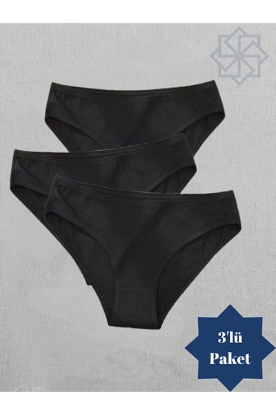 Adeniz Bikini pentru femei din bumbac-lycra negru - Chiloți slip, pachet de 3