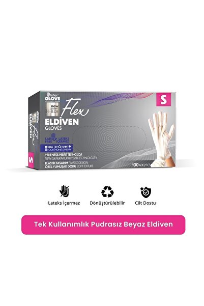 Reflex Flex Eldiven Tek Kullanımlık Pudrasız Beyaz S Beden Eldiven 100’lü