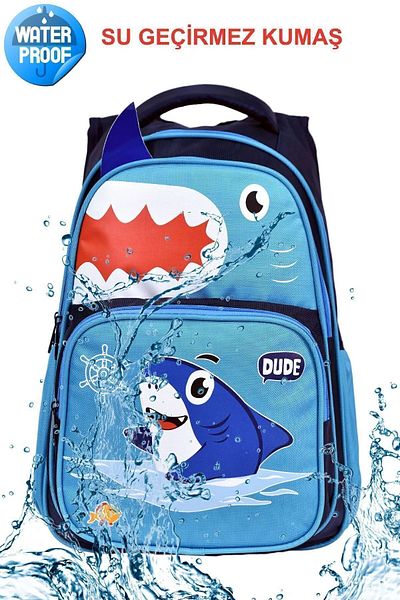 Alanç Gift Imprimare personalizată cu rechin - Rucsac ortopedic pentru școală primară și cutie de prânz pentru băieți