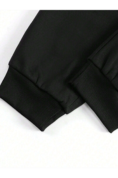 EFFRENATU Unisex Winter Black Printed Combed Cotton Tracksuit Set