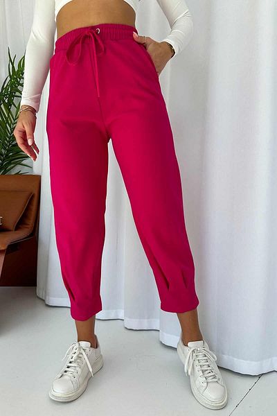 Mine Tan Butik Fuchsia Crepe Women's Trousers - Leg Collar and Eyelet Detail