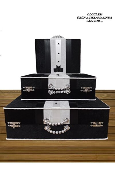 Sandık Gelin Damat Bavul Çanta Çeyiz Bohça Kutusu 3lü 0567