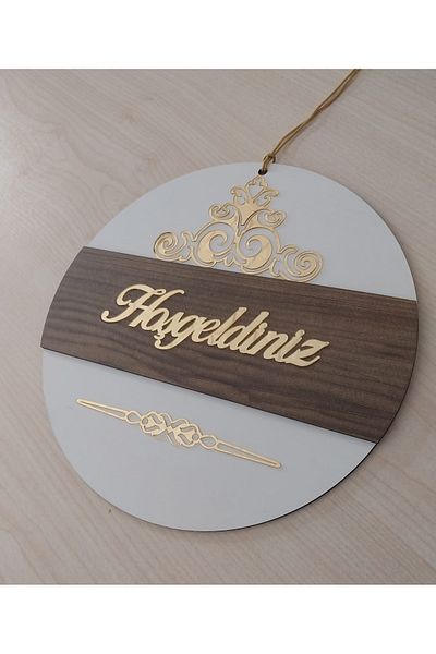 HeiN Patterned Welcome Written Mirrored Plexiglass Wooden Door Ornament