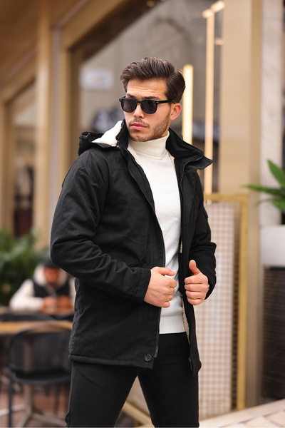 Bossago Студоустойчива черна мъжка парка с косъм отвътре