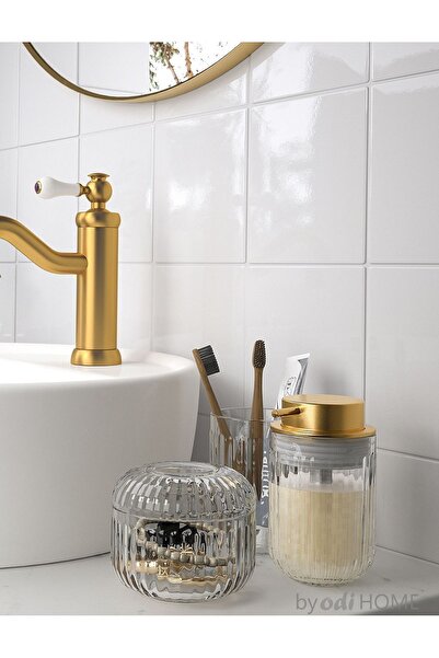 IKEA 3'lü Cam Banyo Lavabo Seti - Diş Fırçalık, Cam Kutu, Sabunluk