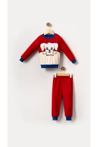 Bubito Red Mini Dog Fleece Winter Suit for Baby Boy and Child - with Dog Image