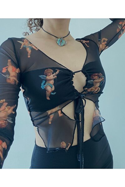 offcastle Tül Mini Dekolteli Crop Büstiyer Göğüs Astarlı