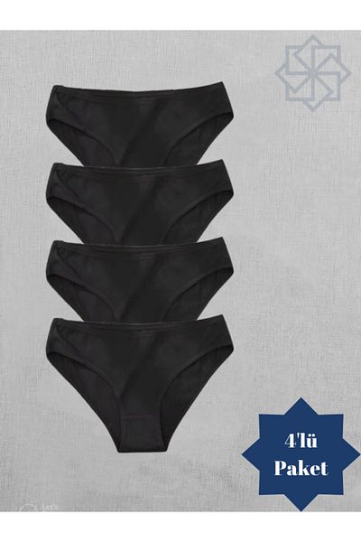 Adeniz Bikini pentru femei din bumbac negru Lycra - Chiloți slip, pachet de 4