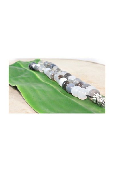 RD EKOAVM 8mm Rosary - Single Tassel, Tugra Tip, Globe Cut, with Veins and Smoke Agate Stone Rosary Rdt2180