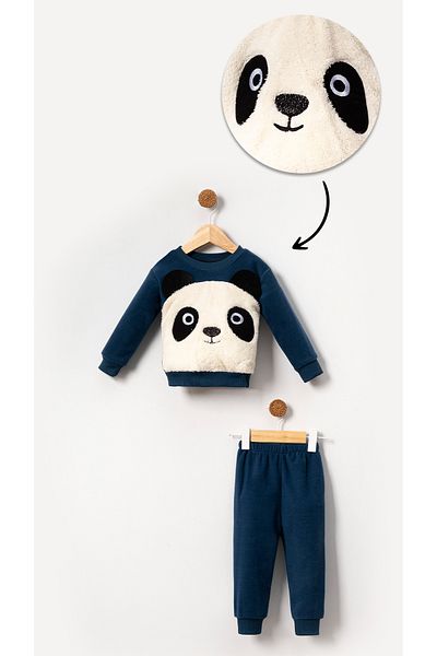 Bubito Indigo Baby and Kids Fleece Panda Patterned Set - Winter Bottom and Top Set