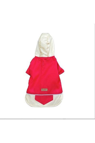 TarzPet Red Cream Color - Fleece Raincoat with Hood, Reflector and Lining