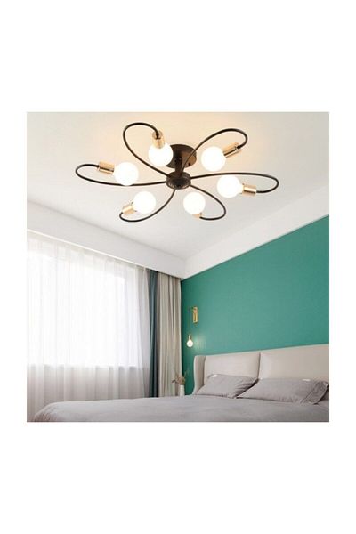 RİOLİGHT مصباح أرضي أسود من Riolight Vintage 6xE27 - لمبة ثريا بيضاء غير متضمنة في السعر
