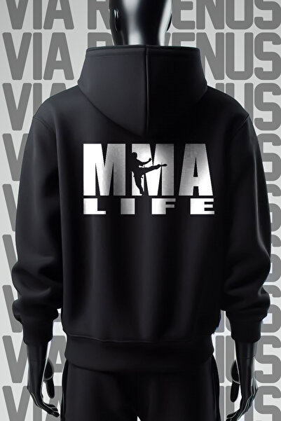Vordevia MMA Life 3 Thread Wide Fit - Hanorac negru cu glugă imprimat față și...