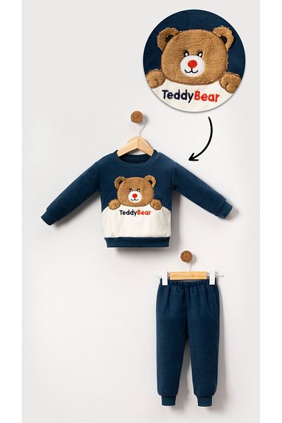 Bubito Winter Set with Polar Teddy Bear Image for Baby Boy and Child - Indigo