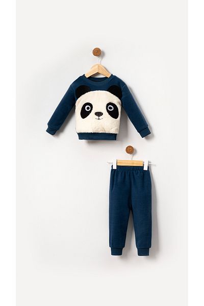 Bubito Indigo Baby and Kids Fleece Panda Patterned Set - Winter Bottom and Top Set