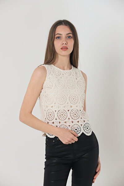 Miss Allos Round Neck Lace Knitwear Women's Sweater