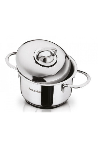 Hascevher Kumsal Mini Çelik Tencere 14x9 cm Çelik Kapaklı - Çelik Kulplu