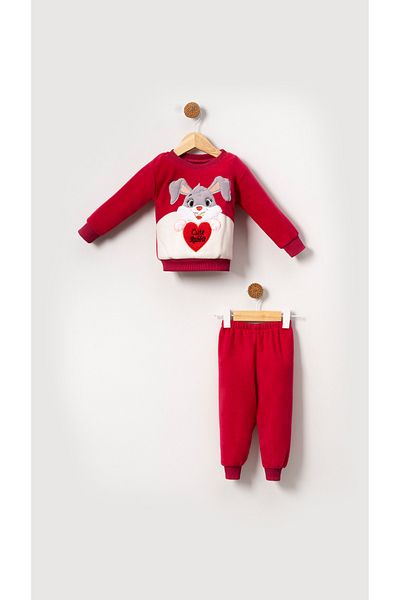 Bubito Rabbit Patterned Winter Set for Baby Girl and Child - Red