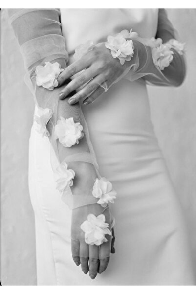 VENÜS MODA by Pınar Çiçekli Gelin Eldiveni 50 Cm Uzun Nikah Eldiveni