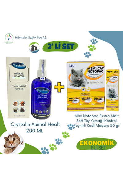Crystalin Animal Health 250 ml Ve Mbv Notopac Peynirli Kedi Macunu 50 gr 2 Li...