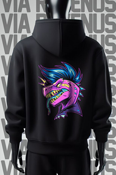 Vordevia Hanorac negru cu glugă, cu imprimeu Raptor, cu 3 fire, cu model lat,...