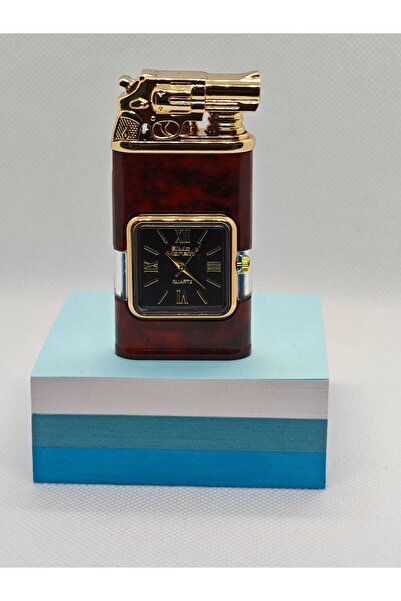 AVİPOLES Ahşap görünümlü saatli çakmak şık tasarım özel üretim gazlı çakmak