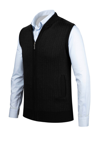 Çizgi Triko Stripe Knitwear Men's Knitwear Vest with Zipper Pocket Steel Knitwear Classic Fit - 5004J