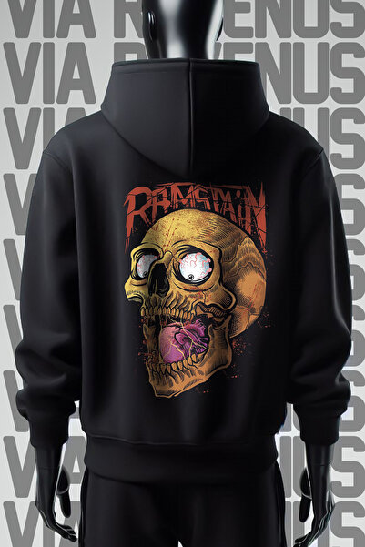 Vordevia Hanorac negru cu glugă, cu imprimeu Ramstain în față și în spate, cu...