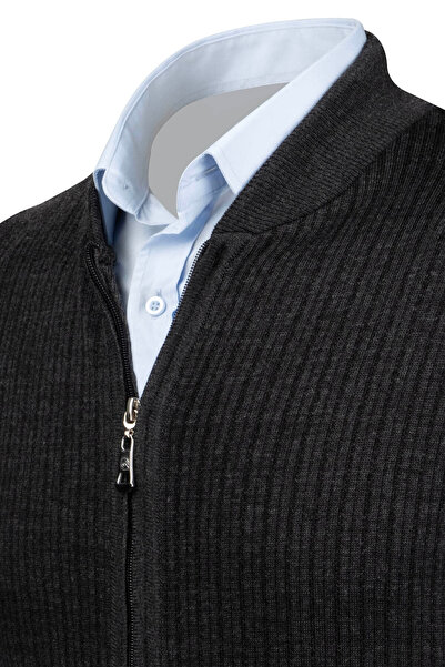 Çizgi Triko Stripe Knitwear Men's Knitwear Vest with Zipper Pocket Steel Knitwear Classic Fit - 5004J