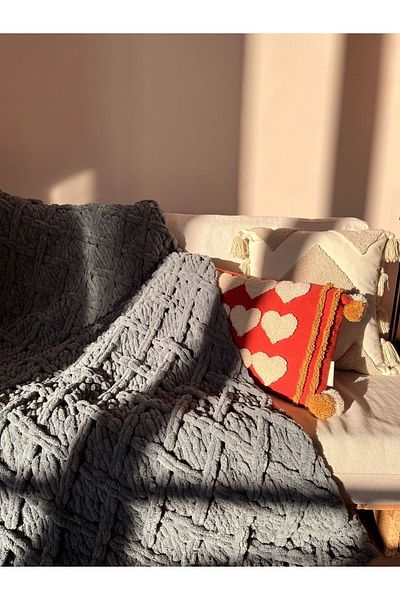 Missworble Puffy Hand Knitted Fireplace and TV Blanket Diamond Patterned Gray 90 X 165 Cm