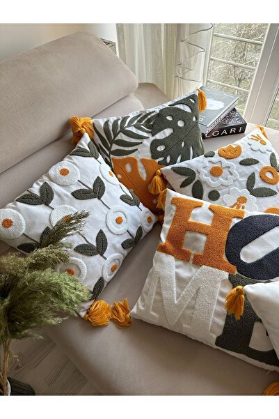 en gözde home غطاء وسادة رمي مطرز 4 قطع