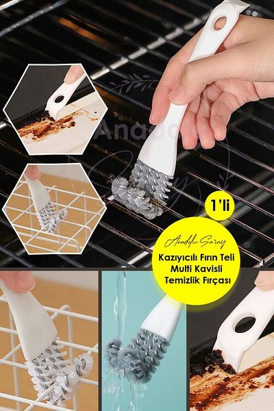 Anadolu Saray Airfryer Brush - Multi Curved, Oven Wire with Scraper, Kitchen Detailed Cleaning Brush