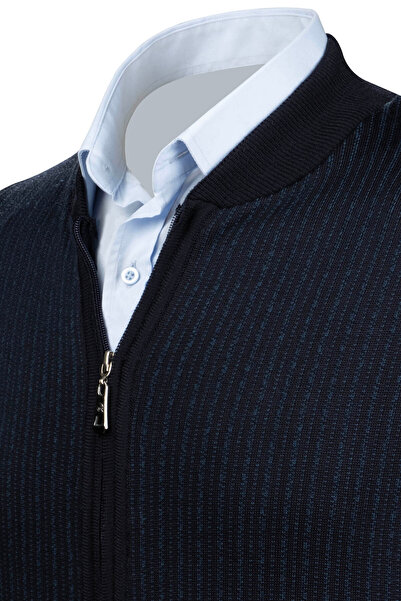 Çizgi Triko Stripe Knitwear Men's Knitwear Vest with Zipper Pocket Steel Knitwear Classic Fit - 5004J