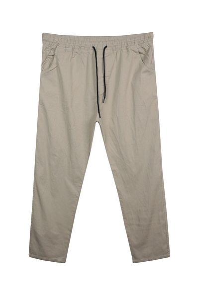 marufshop Men's Plus Size Gabardine Trousers - 100 Kilo-180 Kilo, Lace-Up, Stone Color